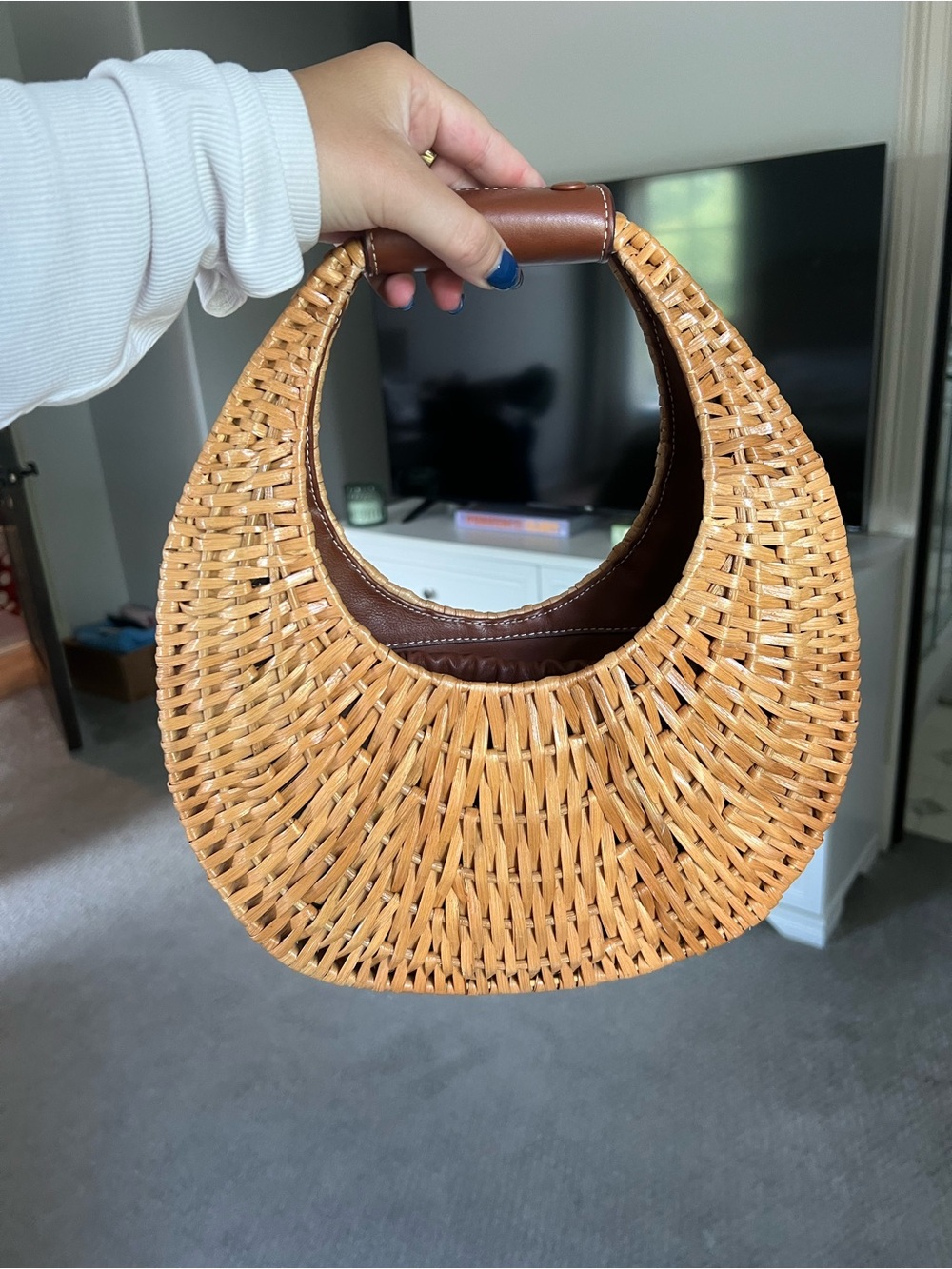 STAUD Rattan Half Moon Bag